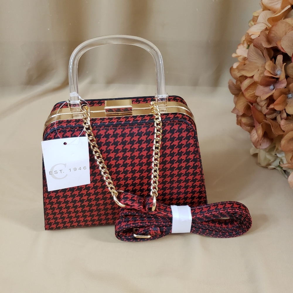 C Est.1946 mini Houndstooth handbag radiant red